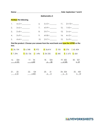 Multiplying Numbers 4