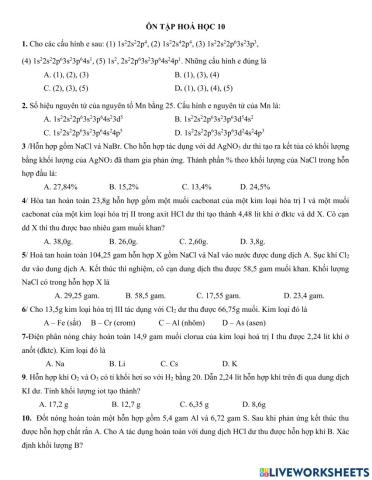 ÔN TẬP HOÁ HỌC 10