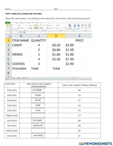 Using cells, rows and columns