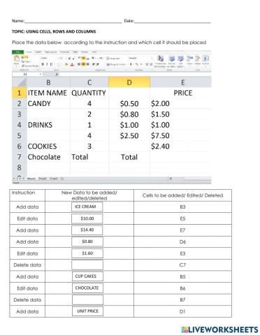 Using cells, rows and columns