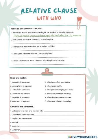 Relative Clause with Who and Jobs