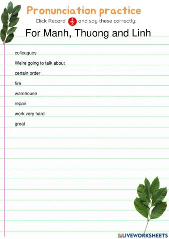 Pronunciation practice for Manh, Thuong and Linh