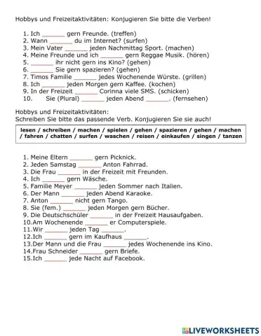 Hobbys und Freizeitaktivitäten