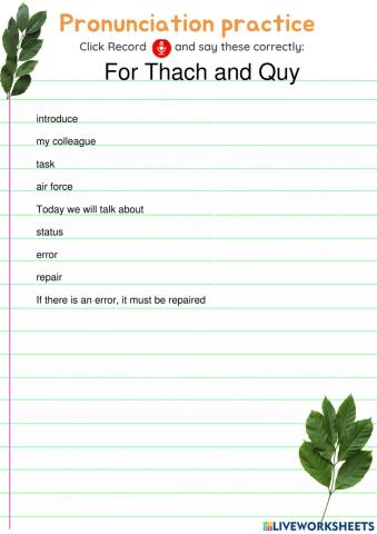 Pronunciation practice for Quy and Thach