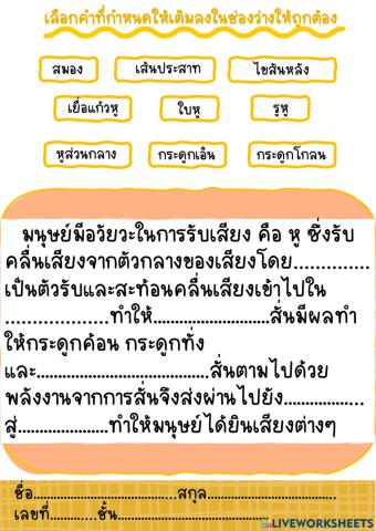 ใบงาน เรื่อง แหล่งกำเนิดเสียง