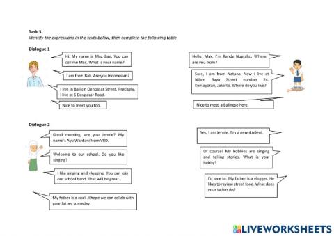 Asking and giving information about self