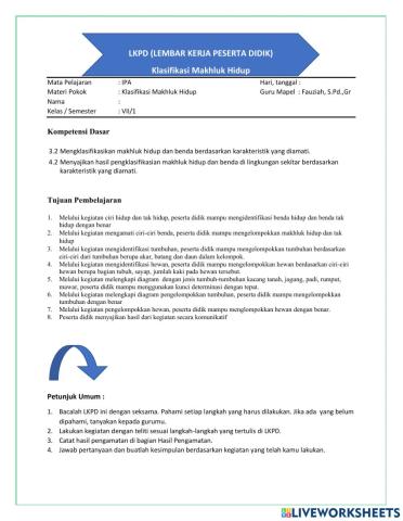 LKPD kelas 7 3.2 Klasifikasi tumbuhan