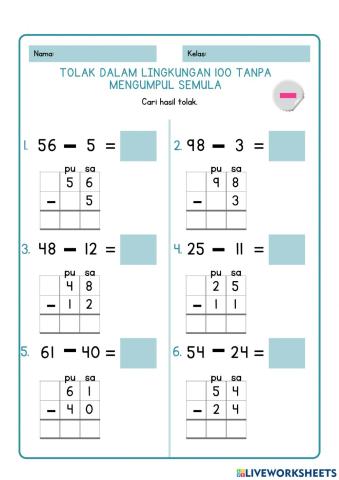 Tolak dalam lingkungan 100 tanpa mengumpul semula