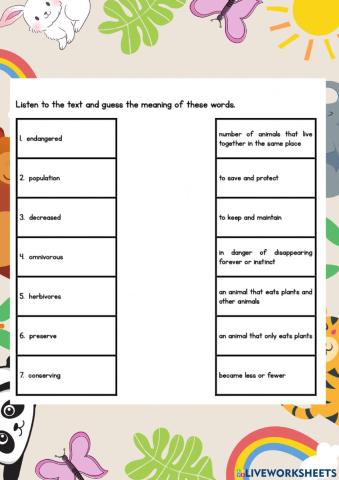 Match The Words to The Correct Meaning