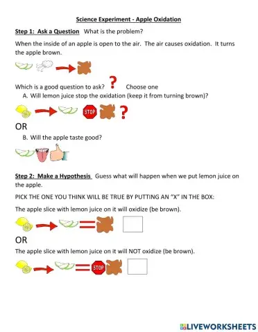 Science Experiment apple oxidation with visual supports