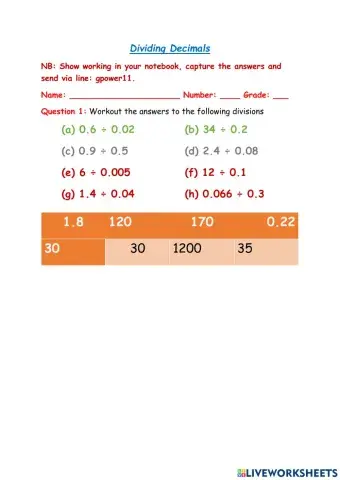 Division of Decimals Grade 6