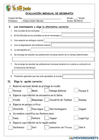 Evaluación de GEOGRAFÍA