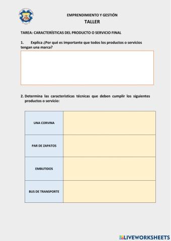 Características del producto o servicio final