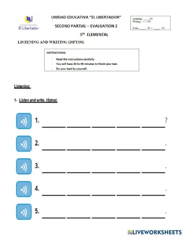 Listening-writing 2nd partial 5th basic extra