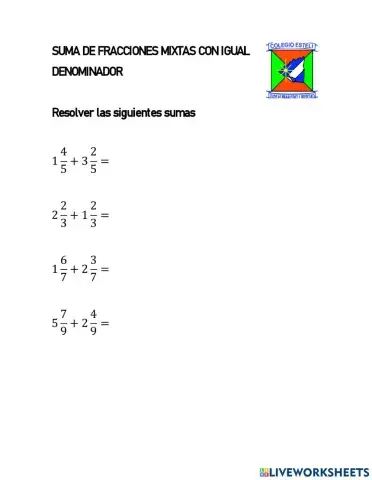 Suma de fracciones mixtas con igual denominador