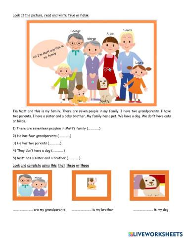 Reading comprehension Family