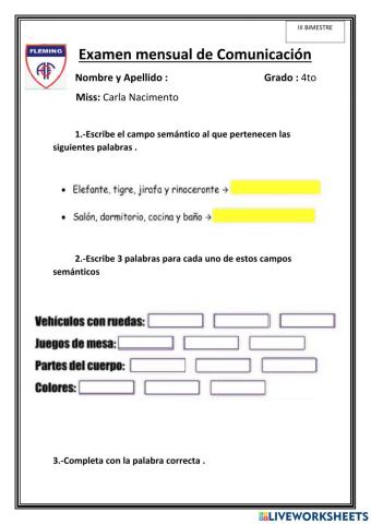 Examen de comunicación mensual-III Bimestre