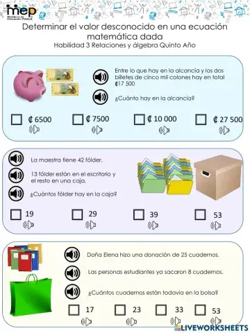 Determinar el valor desconocido en una ecuación matemática dada.  Ejercicios