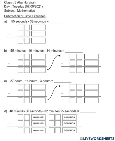 M3 Year 3 : Subtract Time