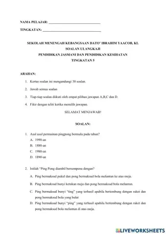 Test exam pjpk tingkatan 5