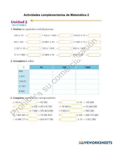 Multiplicación por 10, 100 y 1000