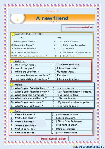 Grade4  Unit 1  A new friend . T. Rana Kamal Salem
