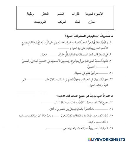 نظرية الخلية-مستويات التنظيم