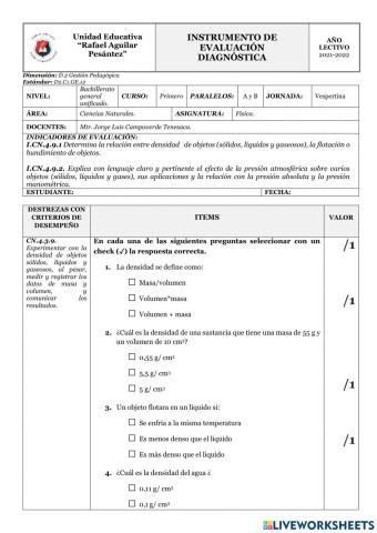 DIAGNOSTICO fisica 1ro