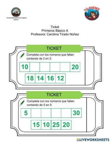 Contar de 2 en 2 y de 5 en 5