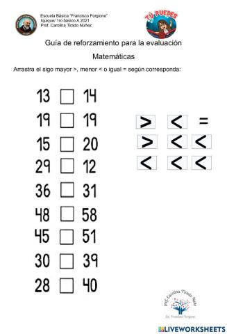 Mayor, menor o igual