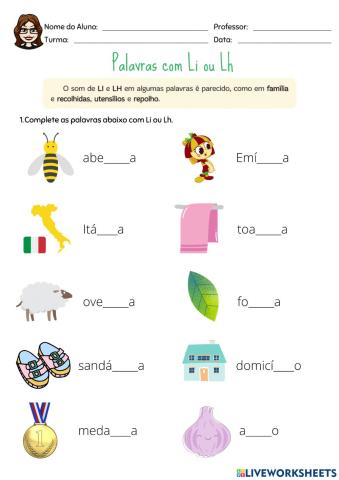 Palavras com Li ou Lh