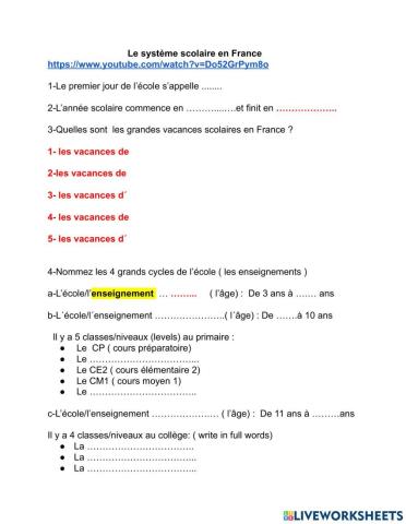 Le système scolaire français