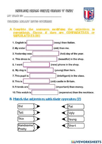 Sixth Grade Exam V Unit