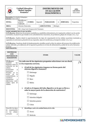 Diagnostico 2do biologia