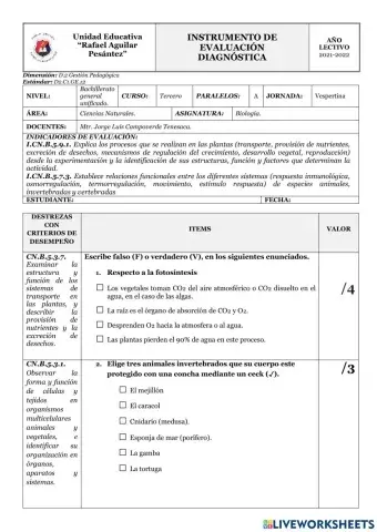 Diagnostico 3ro biologia