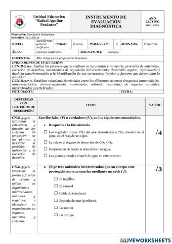 Diagnostico 3ro biologia