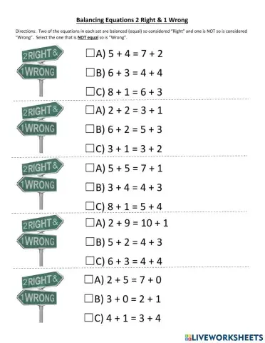Balancing Equations 2 Right 1 Wrong