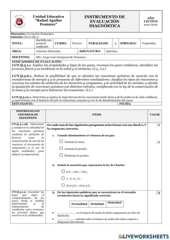Evaluacion diagnostica 3ro quimica