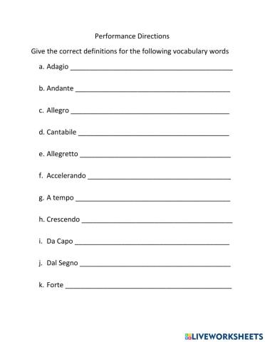 Performance Directions Grade 1