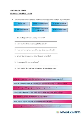 Close-up, Writing: an informal letter