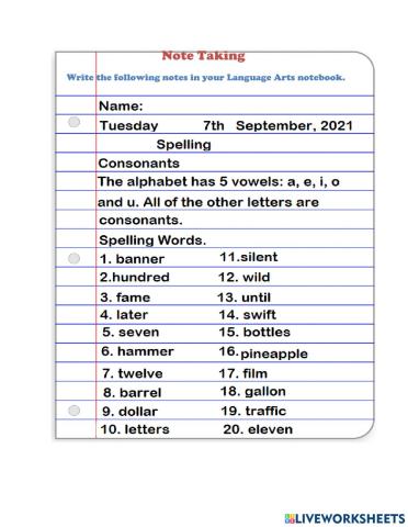 Consonants Spelling Notes