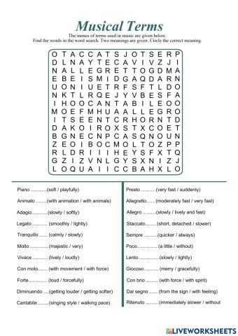Music TermsWordsearch