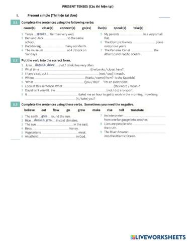 Present tenses - Các thì hiện tại updated