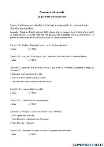 Se plaindre au restaurant