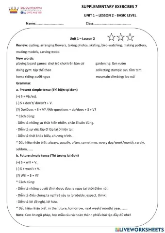 Grade 7- Unit 1 (lesson 2) cơ bản