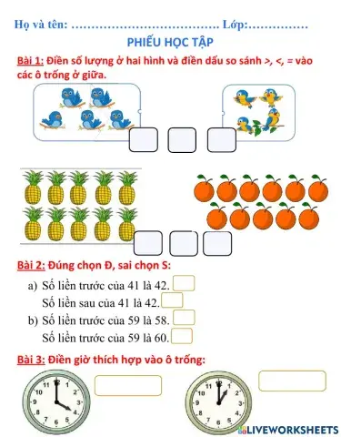 Ôn tập toán lớp 2 đầu năm