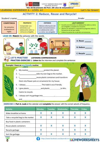 Activity 2 Reduce- Reuse and Recycle! Let's Go Green! Experiencia 6 Aprendo en casa