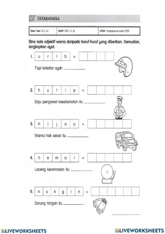 Kata adjektif warna - tahun 1