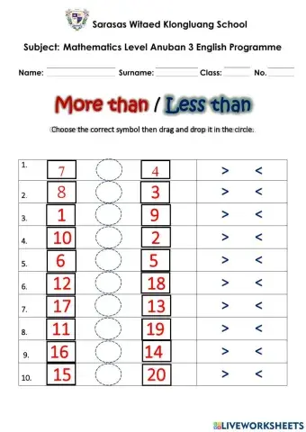More than and Less than