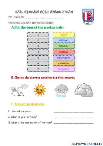 Third Grade Exam V Unit